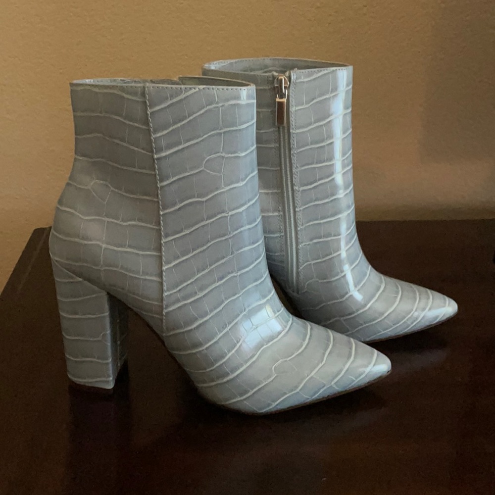 Alligator or snake skin style heeled booties